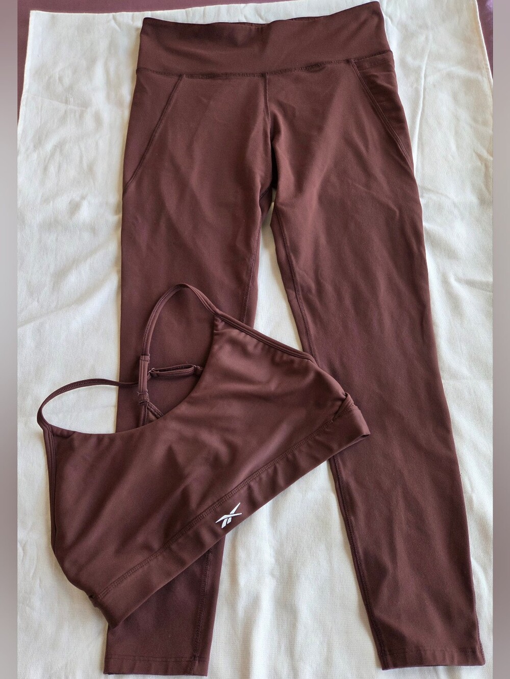 Reebok Women's Brown High-Waist Leggings + Matching Sports Bra Gymwear Size L